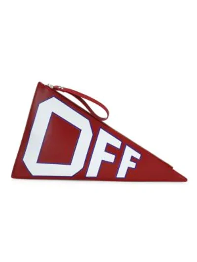 Shop Off-white Women's Leather Logo Flag Clutch In Red