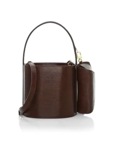 Shop Staud Bissett Lizard-embossed Leather Bucket Bag In Brown