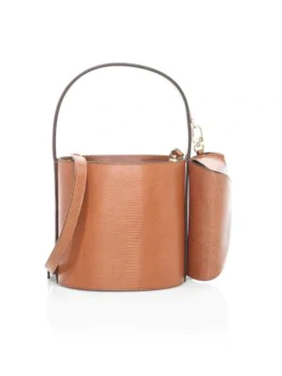 Shop Staud Bissett Lizard-embossed Leather Bucket Bag In Tan