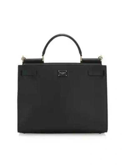 Shop Dolce & Gabbana Sicily Leather Top Handle Bag In Black