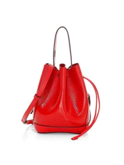 Shop Mcm Women's Mini Milano Drawstring Patent Leather Bucket Bag In Ruby Red