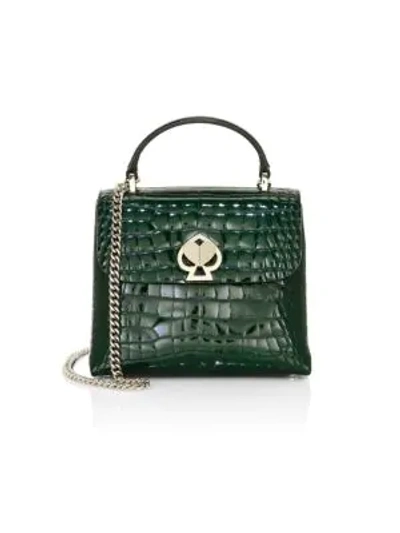 Shop Kate Spade Mini Romy Twistlock Croc-embossed Patent Leather Satchel In Green