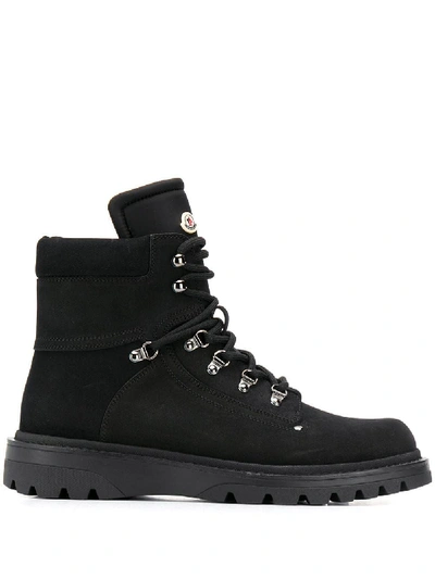 Shop Moncler Black Suede Ankle Boots