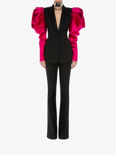 Shop Alexander Mcqueen Rose Sleeve Jacket In Black