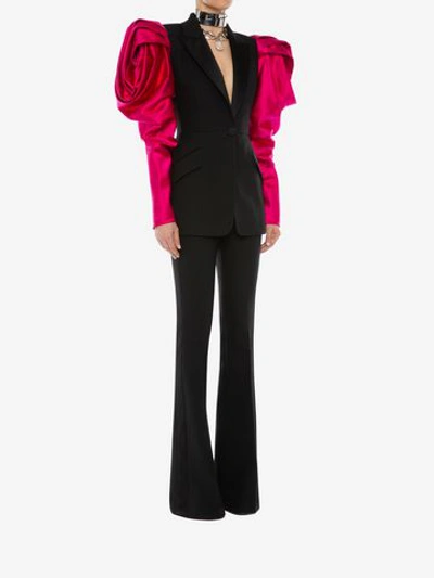 Shop Alexander Mcqueen Rose Sleeve Jacket In Black