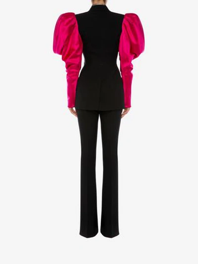 Shop Alexander Mcqueen Rose Sleeve Jacket In Black