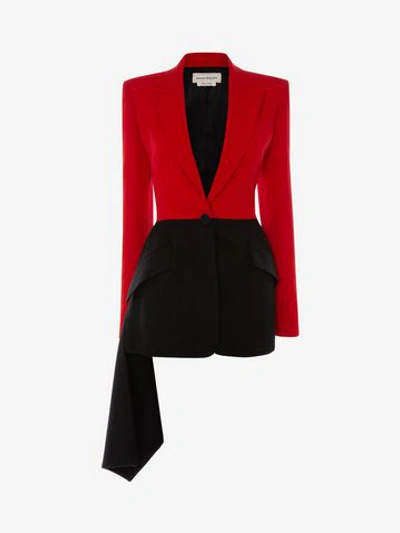 Shop Alexander Mcqueen Military Drape Jacket In Black/red