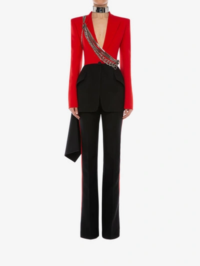 Shop Alexander Mcqueen Military Drape Jacket In Black/red