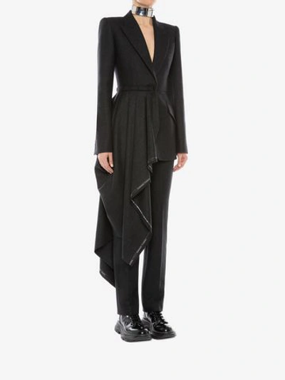 Shop Alexander Mcqueen Selvedge Drape Coat In Anthracite