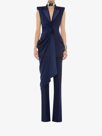 Shop Alexander Mcqueen Bootcut Tuxedo Pants In Blue - Sapphire