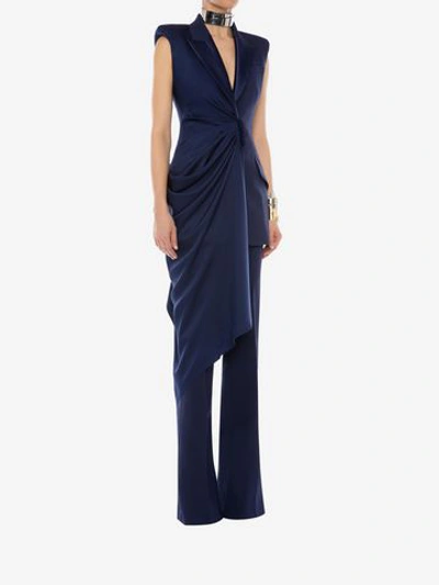 Shop Alexander Mcqueen Bootcut Tuxedo Pants In Blue - Sapphire