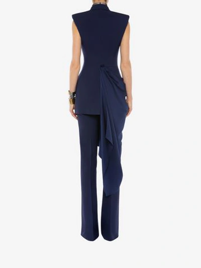 Shop Alexander Mcqueen Bootcut Tuxedo Pants In Blue - Sapphire