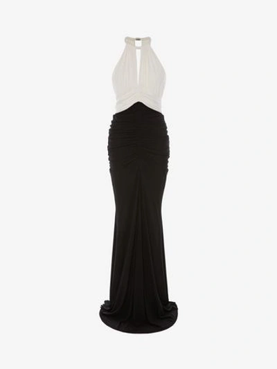 Shop Alexander Mcqueen Halter Neck Evening Dress In Black/ivory