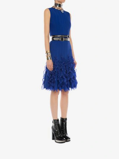 Shop Alexander Mcqueen Ruffle Knit Mini Dress In Worker Blue