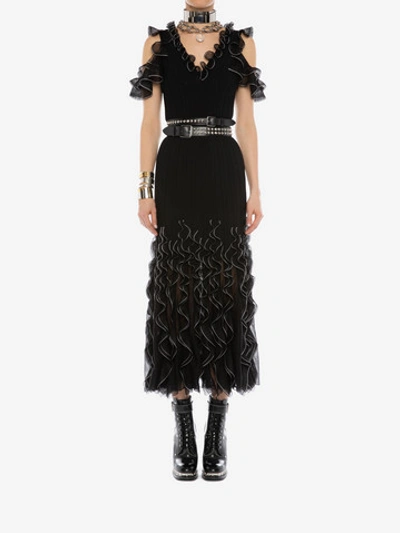Shop Alexander Mcqueen Sheer Ruffle Knit Dress In Black/ivory