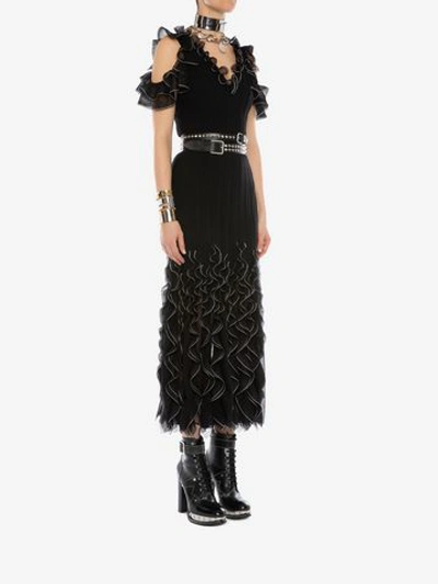 Shop Alexander Mcqueen Sheer Ruffle Knit Dress In Black/ivory