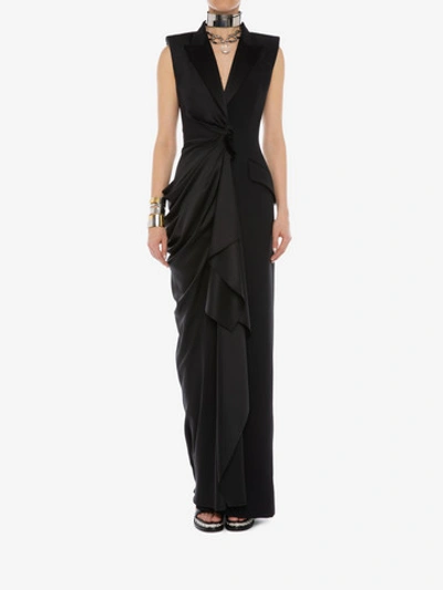 Shop Alexander Mcqueen Tuxedo Drape Evening Dress In Black