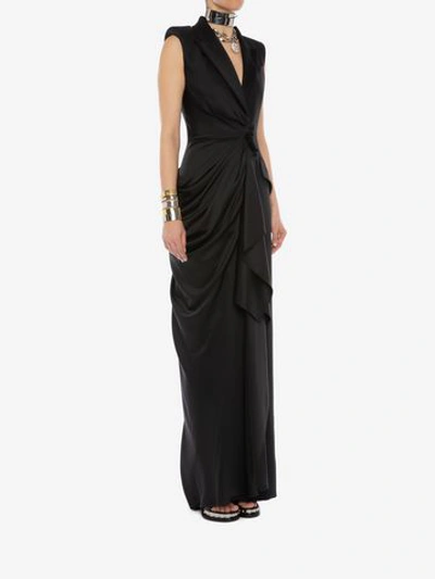 Shop Alexander Mcqueen Tuxedo Drape Evening Dress In Black