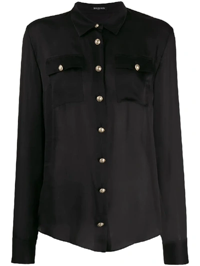 Shop Balmain Black Silk Shirt