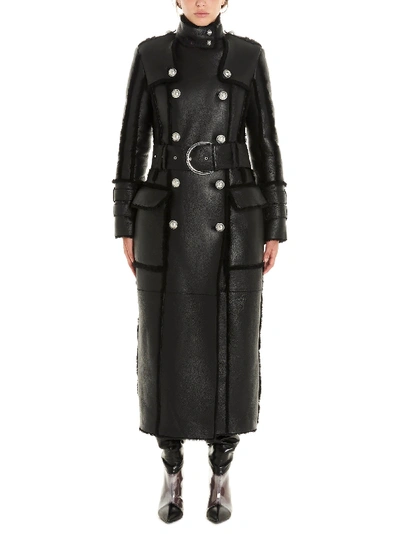 Shop Balmain Black Leather Coat