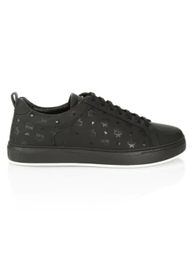 Shop Mcm Logo Group M Leather Sneakers In Black