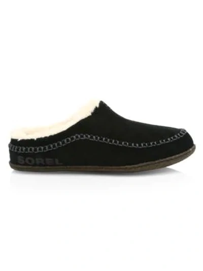 Shop Sorel Falcon Ridge Ii Faux Fur-lined Suede Slipper Shoes In Black
