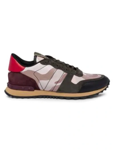 Shop Valentino Garavani Rockrunner Camouflage Sneakers In Polish Rose