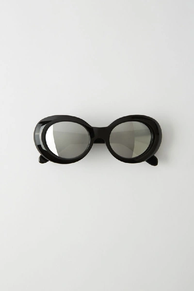 Shop Acne Studios Mustang Black/silver Mirror In Oval-shaped Sunglasses