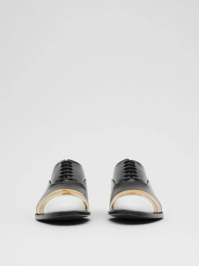 Shop Burberry Tape Detail Leather Oxford Shoes In Black/optic White