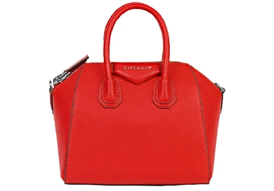 Pre-owned Givenchy  Antigona Tote Leather Silver-tone Mini Pop Red