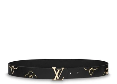 Pre-owned Louis Vuitton Lv Initiales Belt Monogram Flower Studded 35mm Black