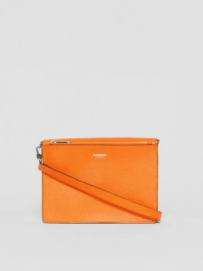 Shop Burberry Triple Stud Grainy Leather Crossbody Bag In Bright Orange