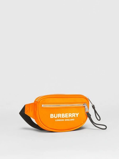 Shop Burberry Small Logo Print Econyl® Cannon Bum Bag In Bright Orange