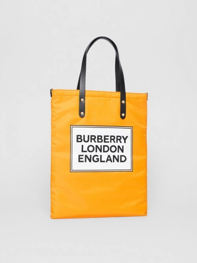 Shop Burberry Logo Print Nylon Tote Bag In Orange
