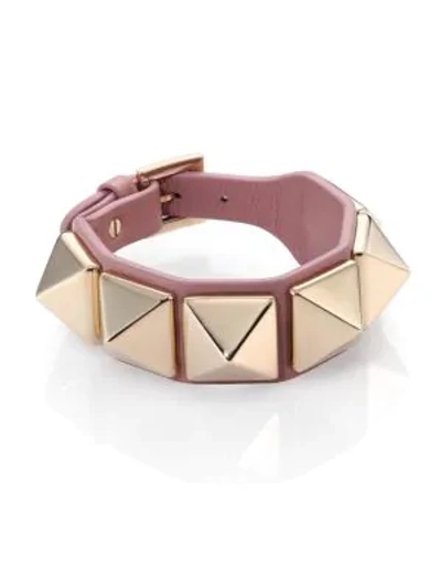 Shop Valentino Rockstud Large Leather Bracelet In Blush