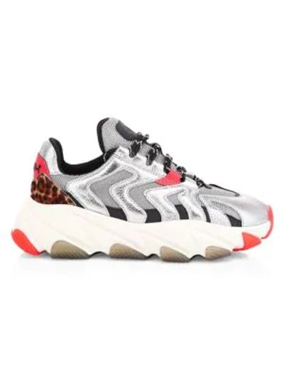 Shop Ash Addict Extreme Calf Hair-trimmed Chunky Sneakers In Silver Multi