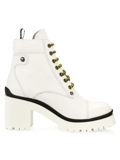 Shop Miu Miu Nevermind Leather Combat Boots In White
