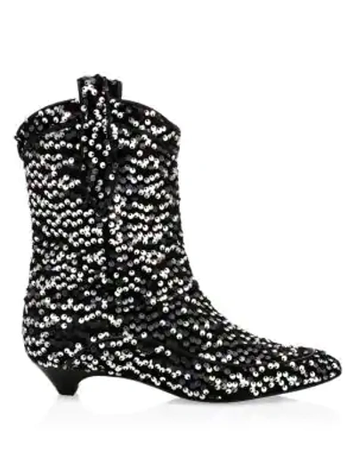 Shop Laurence Dacade Vanessa Sequin-trimmed Leather Western Boots In Black Silver