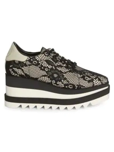 Shop Stella Mccartney Sneak-elyse Lace Platform Wedge Sneakers In Ivory