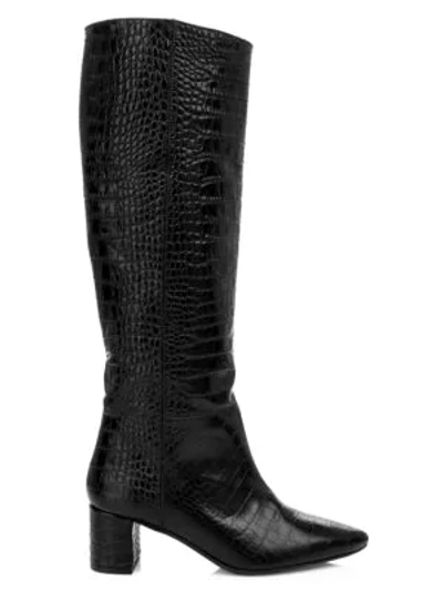 Shop Aquatalia Karen Croc-embossed Leather Knee-high Boots In Black