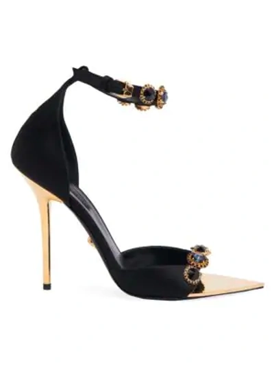 Shop Versace Irina Embellished-crystal Satin Stiletto Sandals In Black