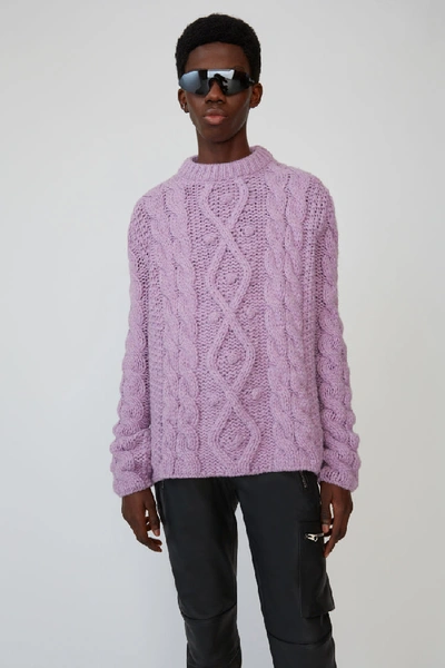 Shop Acne Studios Cable Knit Sweater Lilac Melange