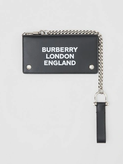 Shop Burberry Logo Print Leather Wallet With Detachable Strap In Black