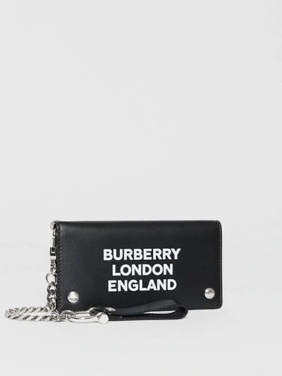 Shop Burberry Logo Print Leather Wallet With Detachable Strap In Black