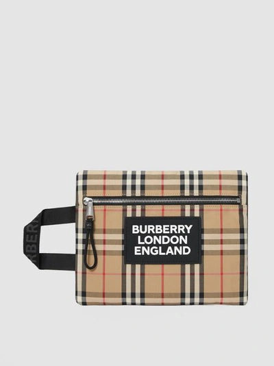 Shop Burberry Logo Detail Vintage Check Portrait Pouch In Archive Beige