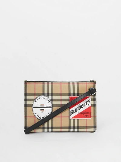 Shop Burberry Logo Graphic Vintage Check E-canvas Zip Pouch In Archive Beige