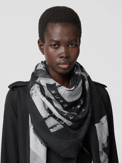 Burberry Rave Print Cotton Silk Large Square Scarf In Black | ModeSens