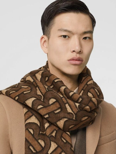 Shop Burberry Monogram Cashmere Jacquard Scarf In Dark Mocha