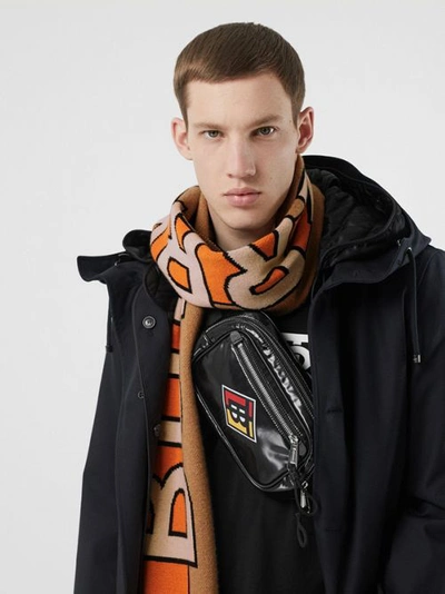 Shop Burberry Logo Cashmere Jacquard Scarf In Warm Camel