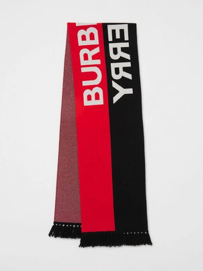 Shop Burberry Logo Detail Striped Cashmere Jacquard Scarf In Bright Red